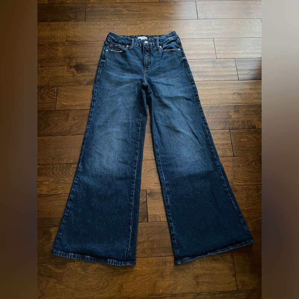 GOOD AMERICAN Women’s Good Petite Palazzo Wide Leg Jeans Blue Denim Sz 6/28